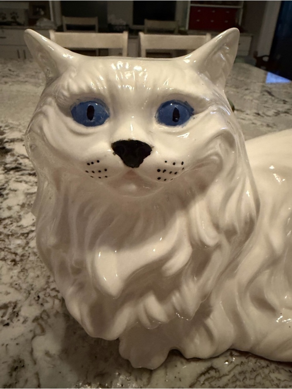 Vintage Large Ceramic White Cat Laying Down Blue Eyes Figurine 16” - Picture 7 of 16
